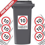 10 mph Please Drive Carefully Speed Reduction Wheelie Bin Stickers